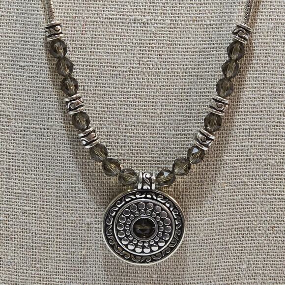 Brighton Crystal Beaded Round Pendant Silver Plated Necklace - Picture 1 of 6